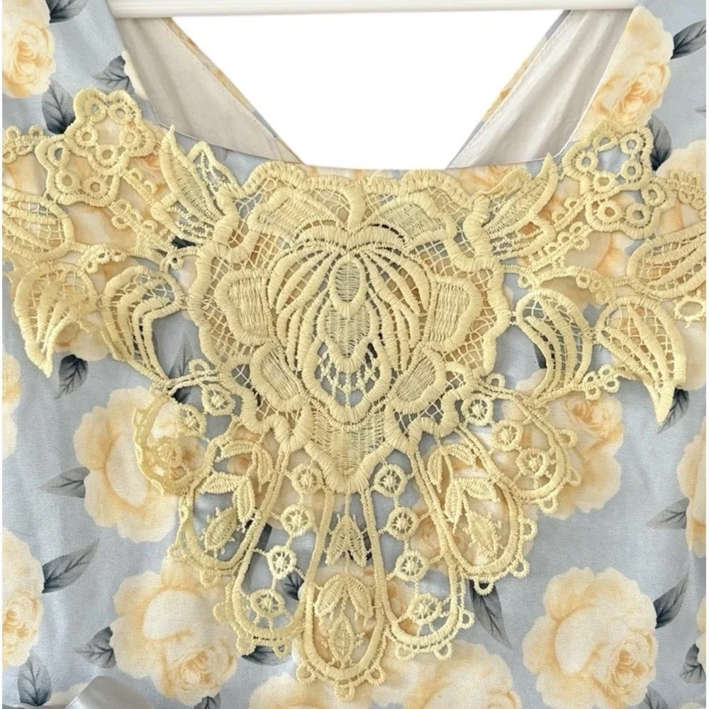 Pettigirl Spring Floral Dress Girls 8 Blue Yellow Lace Mixed Fabric Easter - Picture 3 of 10
